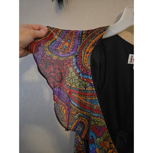 R&K Originals Multicolor Paisley Tie Waist Flutter Sleeve Dress Womans Size 14 - Picture 4 of 6